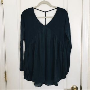 Teal Free People Long Sleeve Blouse